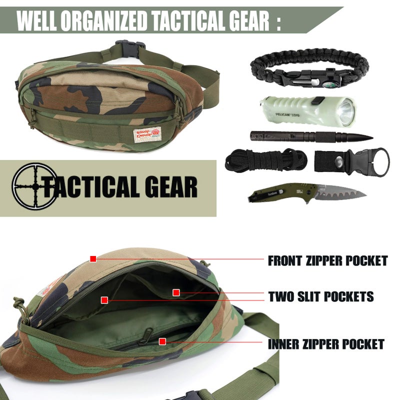RE ROUGH ENOUGH Rough Enough Tactical Fanny Pack for Men Crossbody Waist Bag for Hunting Fishing Hiking Travel Army Green Camo Cordura - Image 2